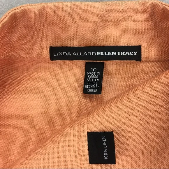 Linda Allard Ellen Tracy Linen Jacket Women's Size 10 Open Front Lined  Salmon - Picture 8 of 13
